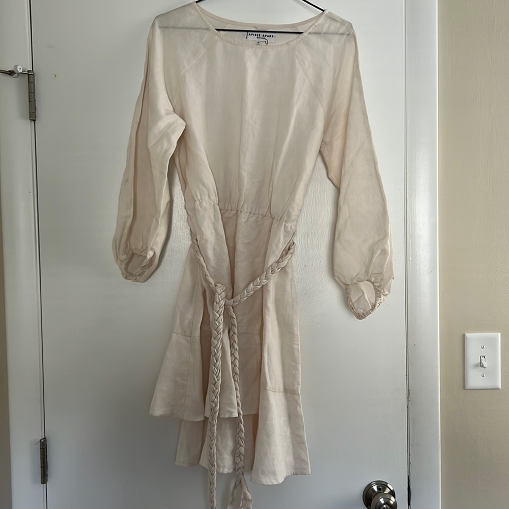 New With Tags Apiece Apart Sabine Mini Cream Linen Tie Dress